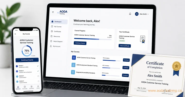 AODA training dashboard and certification preview